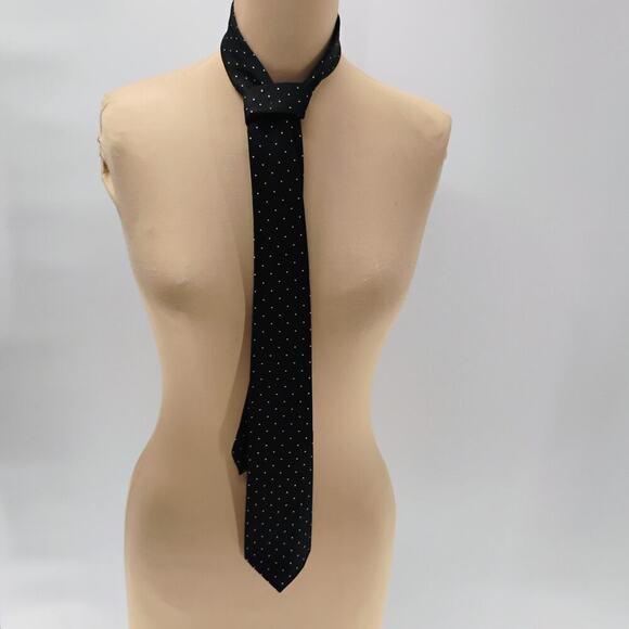 Christian Dior Vintage USA All Silk Luxury Designer Tie Black Polka Dots - Picture 2 of 7